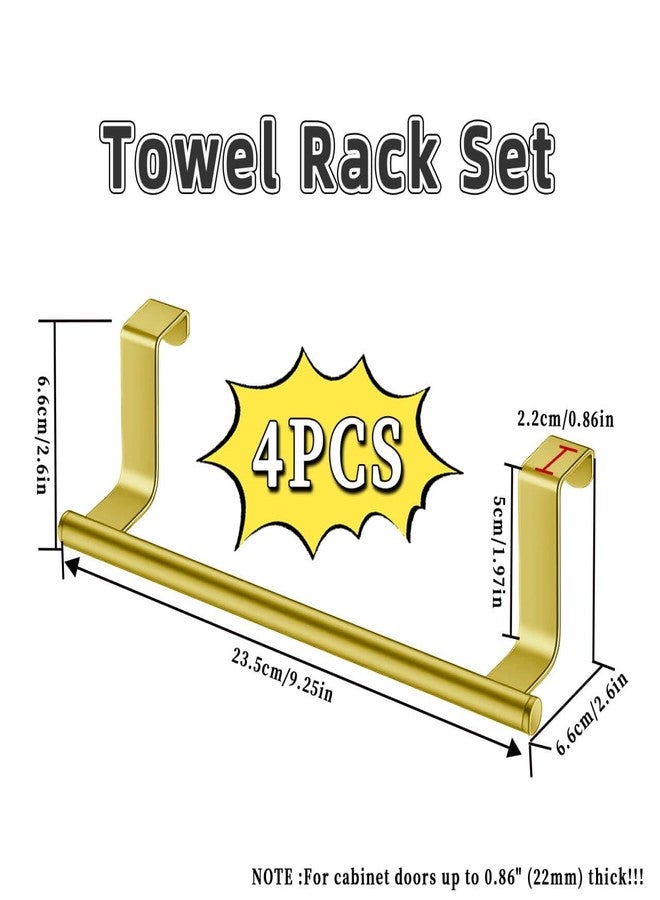 Yimy 4 Pack Over Door Towel Rack, Stainless Steel Cabinet Towel Bar, 9 Inch Over Cupboard Door Towel Holder, Hand Towel Rack Hanger with Anti-Slip Pads for Bathroom Kitchen Cabinet Door (Gold) - Image 2