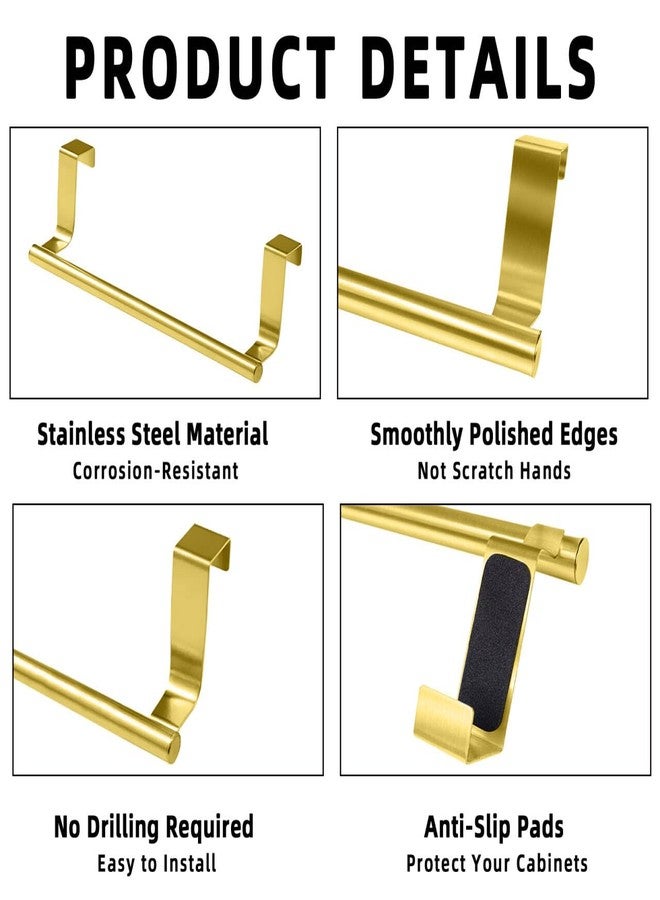 Yimy 4 Pack Over Door Towel Rack, Stainless Steel Cabinet Towel Bar, 9 Inch Over Cupboard Door Towel Holder, Hand Towel Rack Hanger with Anti-Slip Pads for Bathroom Kitchen Cabinet Door (Gold) - Image 3