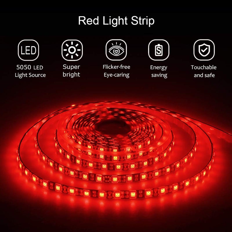 ALITOVE 16.4ft 5050 SMD Red LED Flexible Strip Ribbon Light 5M 300 LEDs Waterproof IP65 DC 12V for Home Garden Commercial Area Lighting, Without Power Supply - Image 5