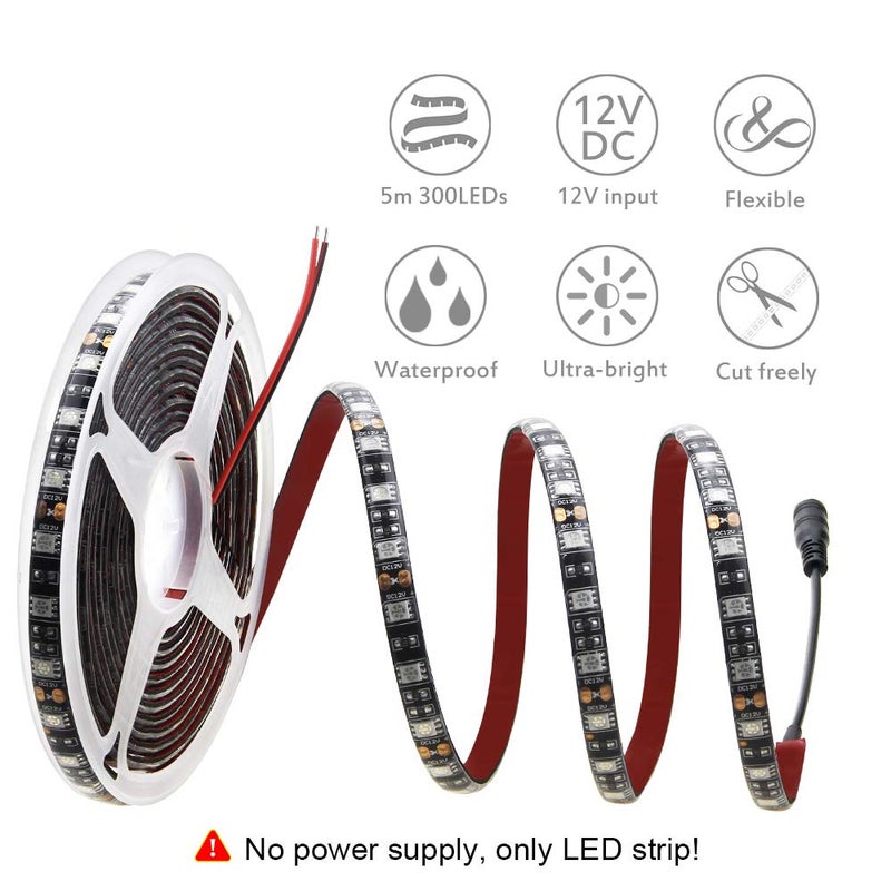 ALITOVE 16.4ft 5050 SMD Red LED Flexible Strip Ribbon Light 5M 300 LEDs Waterproof IP65 DC 12V for Home Garden Commercial Area Lighting, Without Power Supply - Image 2