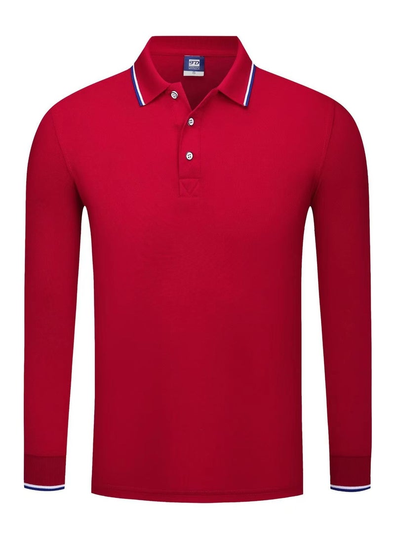 FD تي شيرت بولو بأكمام طويلة وياقة ثابتة لفصل الخريف