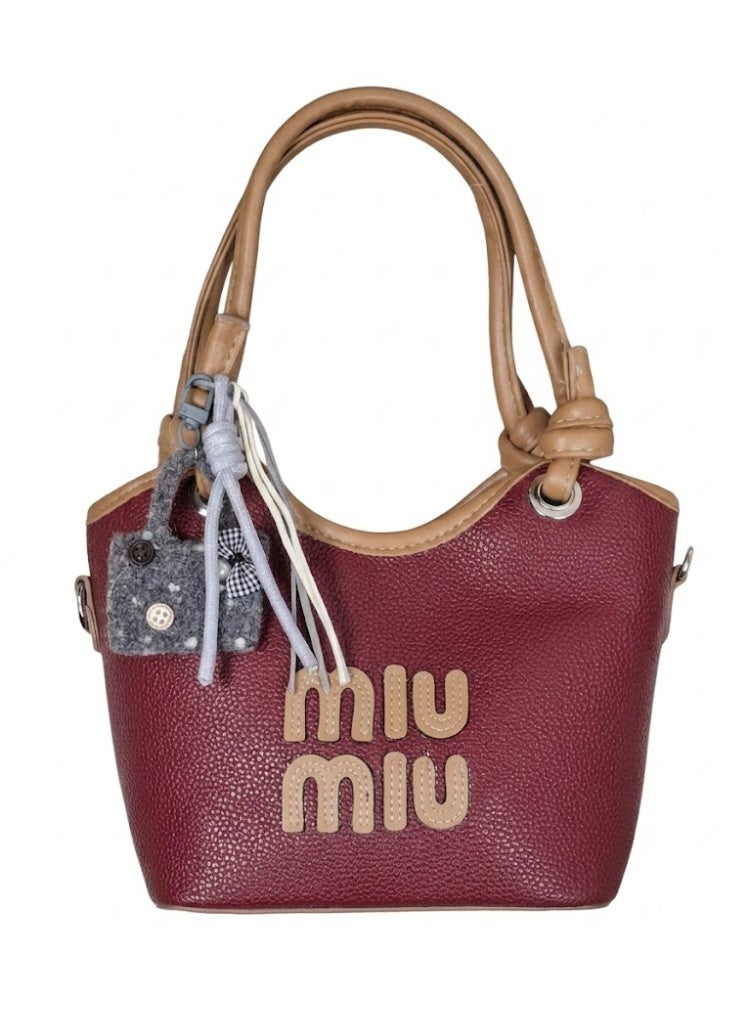 Miu Miu Women's Textured Leather Tote Bag - Deep Burgundy & Tan
