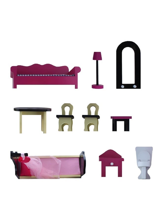 Little Story بيت الدمى الخشبي من ليتل ستوري - ثلاث طوابق - كبير جداً مع مصعد، أثاث وإكسسوارات - وردي - Image 3