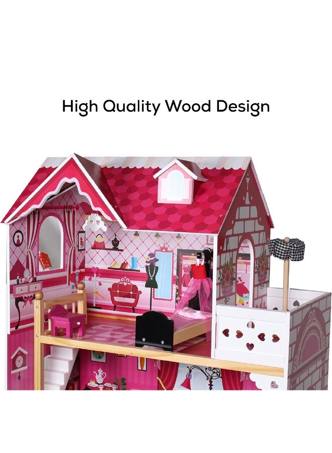 Little Story بيت الدمى الخشبي من ليتل ستوري - ثلاث طوابق - كبير جداً مع مصعد، أثاث وإكسسوارات - وردي - Image 2