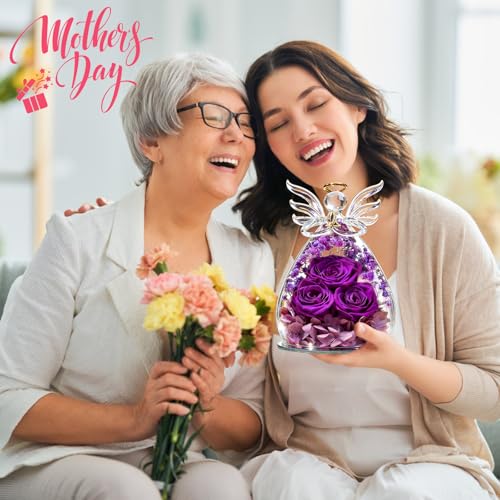 Beferr Gifts for Mom Birthday Gifts for Women Fresh Flowers for Delivery Forever Preserved Rose in Glass Angel Figurine Anniversary Christian Real Rose for Grandma Wife Mother from Daughter Son - Image 3