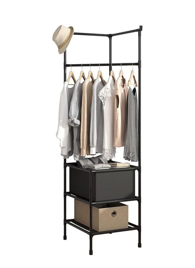 Arabest Clothes and Hats Storage Rack Independent Closet Storage Rack with 3 Storage Racks Simple Corner Storage Rack in Entrance Bedroom (Black) - Image 1