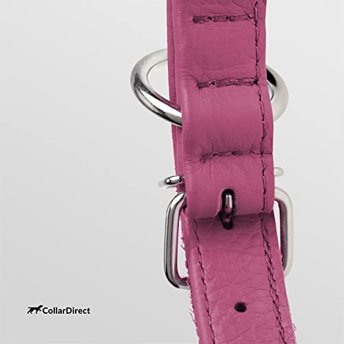 CollarDirect Rolled Leather Dog Collar, Soft Padded Round Puppy Collar, Handmade Genuine Leather Collar Dog Small Large Cat Collars 13 Colors (13-16 Inch, Pink Textured) - Image 3