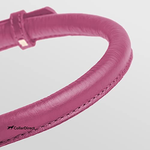 CollarDirect Rolled Leather Dog Collar, Soft Padded Round Puppy Collar, Handmade Genuine Leather Collar Dog Small Large Cat Collars 13 Colors (13-16 Inch, Pink Textured) - Image 2