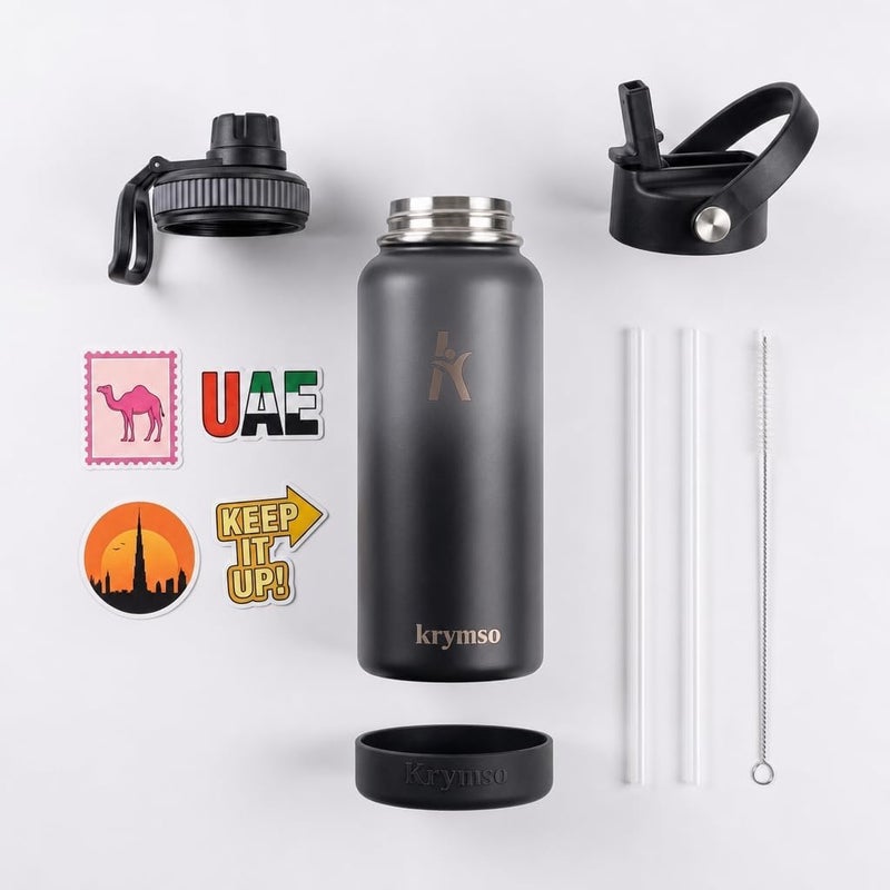 KRYMSO 950ml Stainless Steel Water Bottle, Insulated Thermos Flask, Leakproof, BPA-Free, Gym (Black Shadow) - Image 3