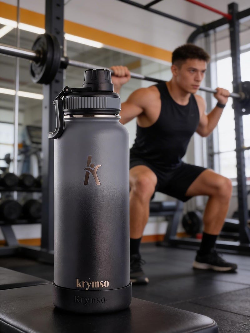 KRYMSO 950ml Stainless Steel Water Bottle, Insulated Thermos Flask, Leakproof, BPA-Free, Gym (Black Shadow) - Image 4