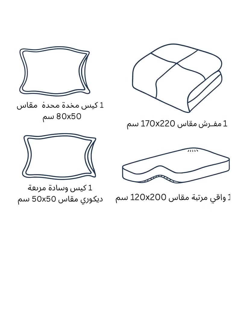 مينج لي مفرش شتوي نفر واحد مضغوط وجهين (مخمل / فرو) – طقم مفارش 4 قطع (1 لحاف + 1 شرشف سرير مطاطي + 2 أغطية وسائد ديكورية) مناسب لسرير مقاس 120×200 سم - Image 5