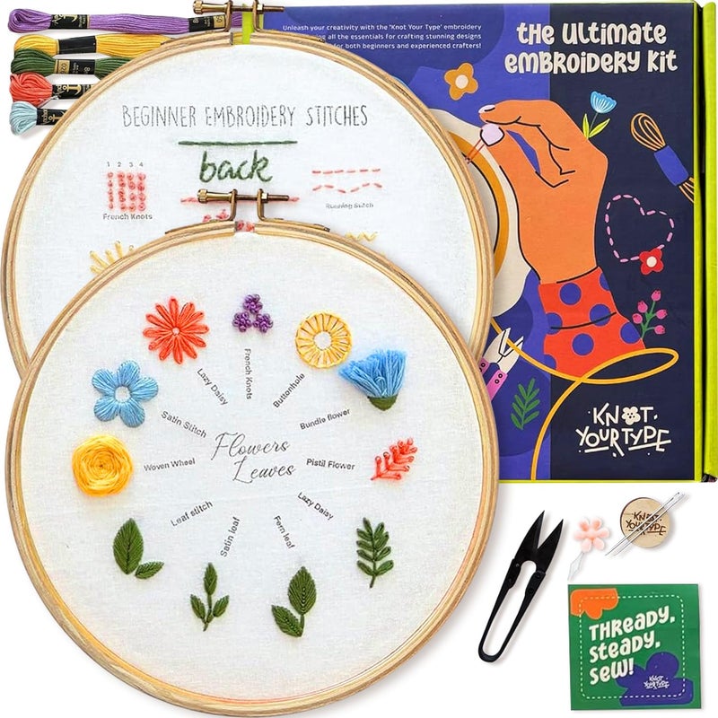 KNOT YOUR TYPE Cotton Flowers DIY Embroidery Kit for Beginners | Hand Embroidery Kit with All Stitching Materials | Perfect Art & Craft Gift Set, Stitching Kit for Adults, Blue - Image 5