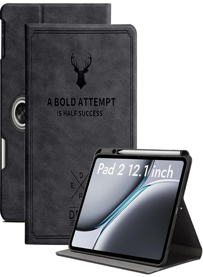 روبوستريون غطاء حماية Robustrion لجهاز OnePlus Pad 2 مقاس 12.1 بوصة، غطاء بنقشة غزال لجهاز OnePlus Pad 2 مع حامل قلم رصاص مقاس 12.1 بوصة [يدعم خاصية التشغيل/الإيقاف التلقائي] - أسود - Image 1
