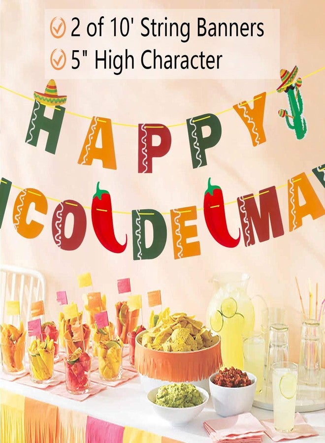 DUNCHATY 43PCS Cinco de Mayo Fiesta Party Decorations, Mexican Themed Party Supplies with Banner, Hanging Swirls, Honeycombs & Cupcake Toppers - Image 3