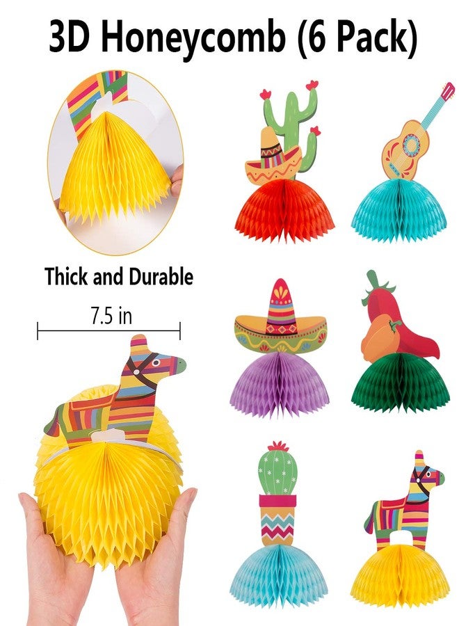 DUNCHATY 43PCS Cinco de Mayo Fiesta Party Decorations, Mexican Themed Party Supplies with Banner, Hanging Swirls, Honeycombs & Cupcake Toppers - Image 5