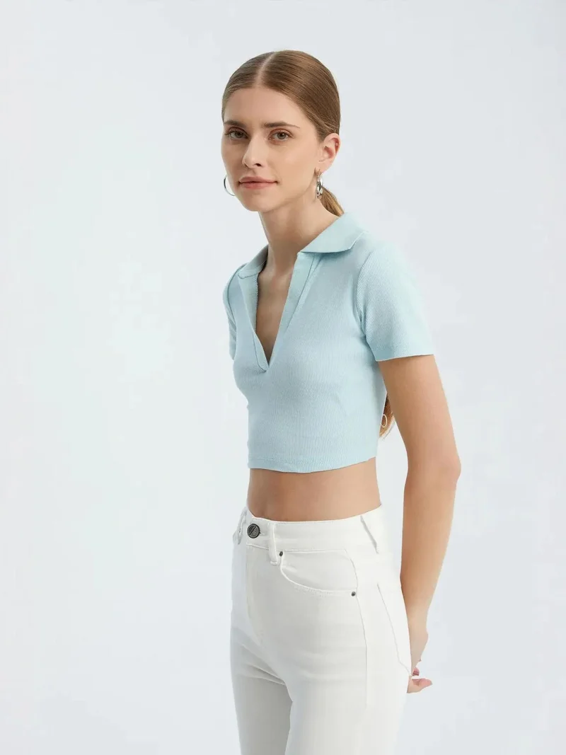 HICCUP V Neck Polo Crop Top