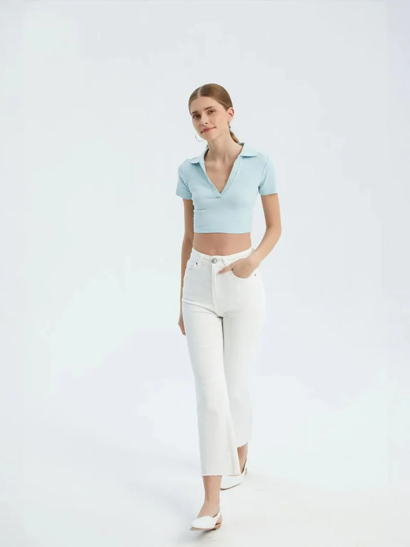 HICCUP V Neck Polo Crop Top