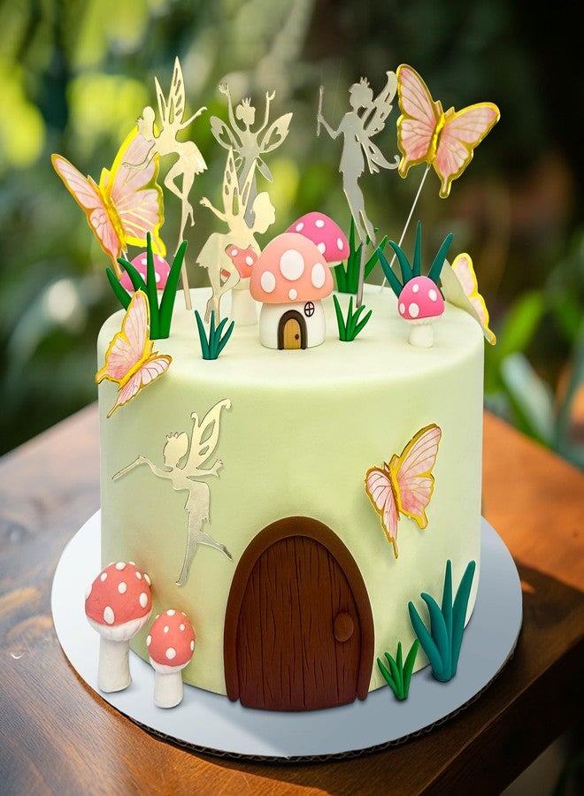 Tarocynn 31Pcs Fairy Cake Topper Mushroom Cake Decoration Butterfly Garden Theme Cake Decor for Birthday Baby Shower (Pink) - Image 2