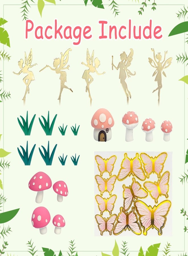 Tarocynn 31Pcs Fairy Cake Topper Mushroom Cake Decoration Butterfly Garden Theme Cake Decor for Birthday Baby Shower (Pink) - Image 4