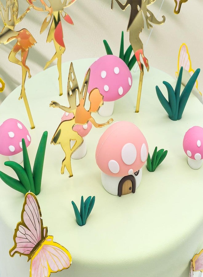 Tarocynn 31Pcs Fairy Cake Topper Mushroom Cake Decoration Butterfly Garden Theme Cake Decor for Birthday Baby Shower (Pink) - Image 3