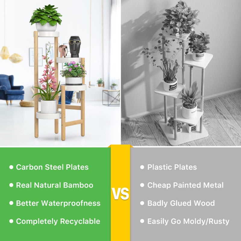 Wisuce Bamboo Plant Stands Indoor, 4 Tiered Tall Corner Plant Stand Holder Multiple Shelf Flower Tables for Garden Indoor Home (4 Tier -2) - Image 4