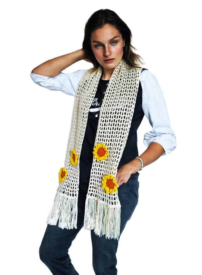 Skaista SKAISTA FloraWeave Shawl For Women Sunflowers Cream Trelly Scarf For Women Handmade Crocheted Summer Stylish Soft Cotton Winter Wear - Image 5
