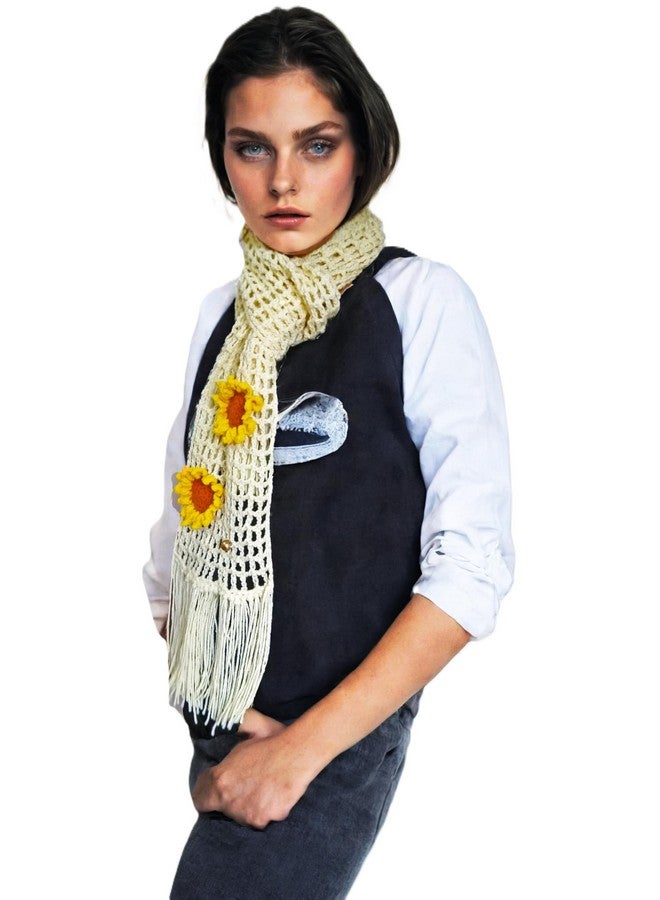 Skaista SKAISTA FloraWeave Shawl For Women Sunflowers Cream Trelly Scarf For Women Handmade Crocheted Summer Stylish Soft Cotton Winter Wear - Image 2