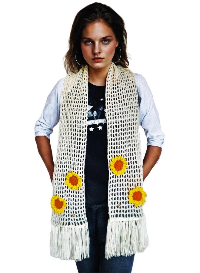 Skaista SKAISTA FloraWeave Shawl For Women Sunflowers Cream Trelly Scarf For Women Handmade Crocheted Summer Stylish Soft Cotton Winter Wear - Image 4