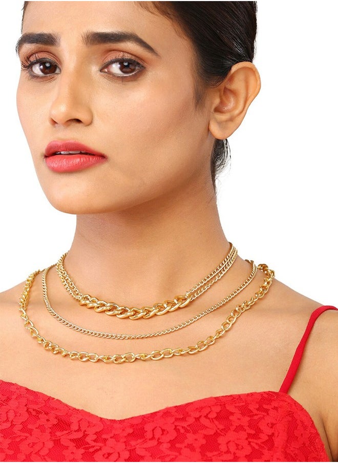 Just Peachy Just Peachy Gold-Plated Layered Necklace, Elegant Handcrafted Design with Multi-Layered Gold Chains, Lightweight and Skin-Friendly, Versatile Accessory for Casual or Formal Wear  - Image 2
