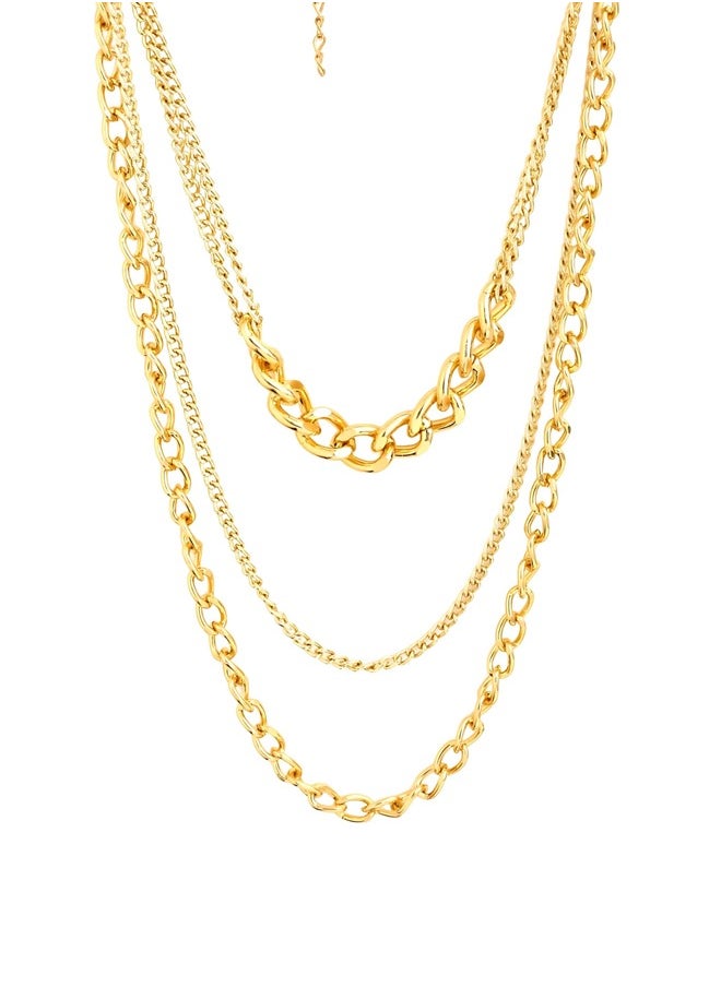 Just Peachy Just Peachy Gold-Plated Layered Necklace, Elegant Handcrafted Design with Multi-Layered Gold Chains, Lightweight and Skin-Friendly, Versatile Accessory for Casual or Formal Wear  - Image 1