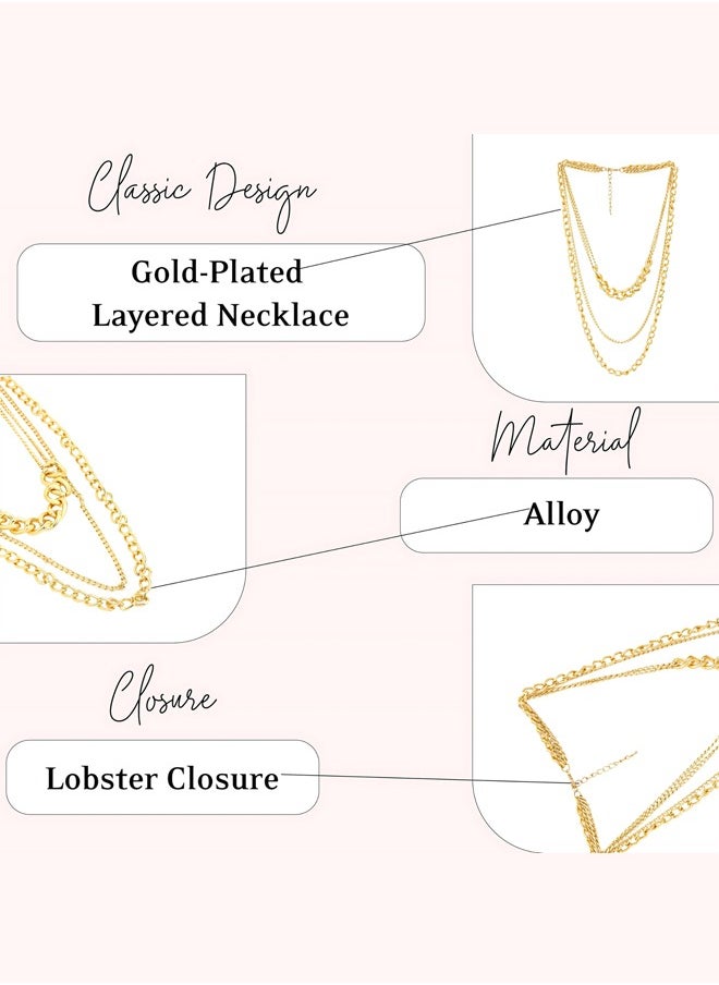 Just Peachy Just Peachy Gold-Plated Layered Necklace, Elegant Handcrafted Design with Multi-Layered Gold Chains, Lightweight and Skin-Friendly, Versatile Accessory for Casual or Formal Wear  - Image 4