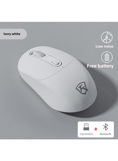 Wireless Mouse Bluetooth Mute Three-mode Cute Male And Female Notebook Rechargeable Portable Ergonomic Mouse-Specifications:Ivory White-Battery Edition -2.4G Bluetooth Dual Mode