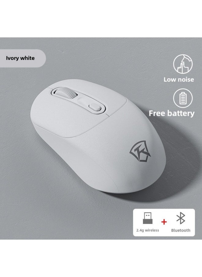 Wireless Mouse Bluetooth Mute Three-mode Cute Male And Female Notebook Rechargeable Portable Ergonomic Mouse-Specifications:Ivory White-Battery Edition -2.4G Bluetooth Dual Mode