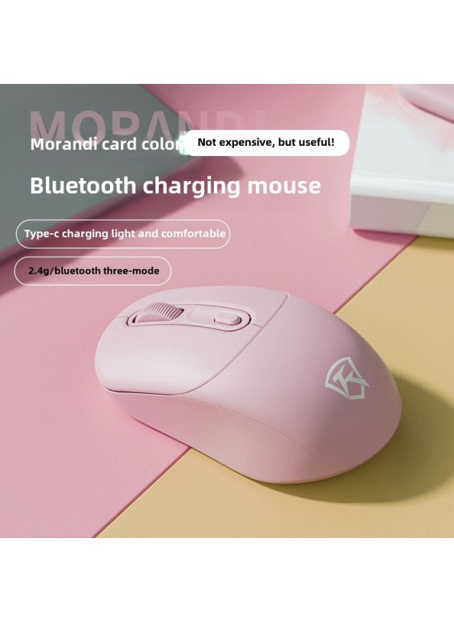 Wireless Mouse Bluetooth Mute Three-mode Cute Male And Female Notebook Rechargeable Portable Ergonomic Mouse-Specifications:Ivory White-Battery Edition -2.4G Bluetooth Dual Mode