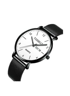 T079 Black Case White Face Black Mesh Strap