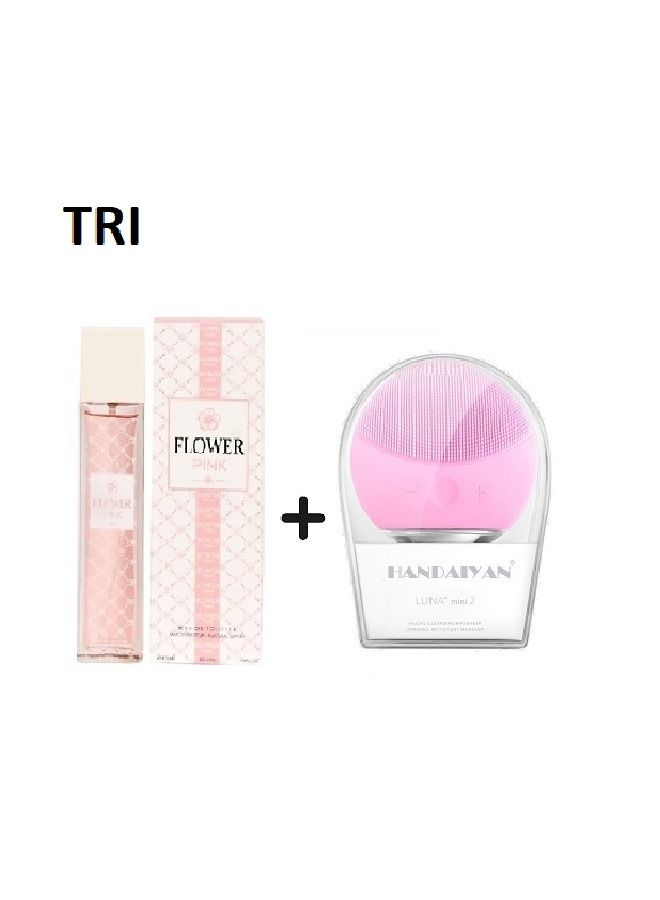 تي أر آي ماء تواليت فلاور بينك 100مل مع هدية جهاز  من السيليكون لتنظيف الوجه وردي فاتح - Image 1