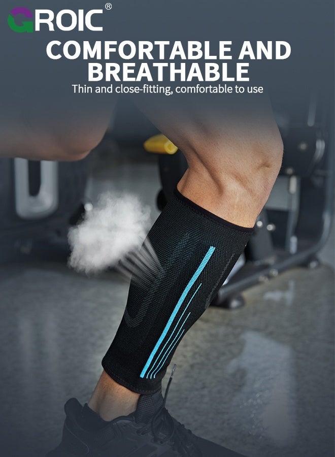 GROIC 1 Pair Calf Compression Sleeves,Footless Compression Socks Support for Varicose Veins, Running,Compression Shin Sleeve for Men & Women,Leg Sleeve Brace for Shin Splints, Pain Relief and Reduces Swelling(Blue-M) - Image 4
