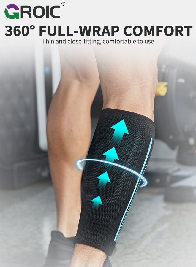 GROIC 1 Pair Calf Compression Sleeves,Footless Compression Socks Support for Varicose Veins, Running,Compression Shin Sleeve for Men & Women,Leg Sleeve Brace for Shin Splints, Pain Relief and Reduces Swelling(Blue-M) - Image 3