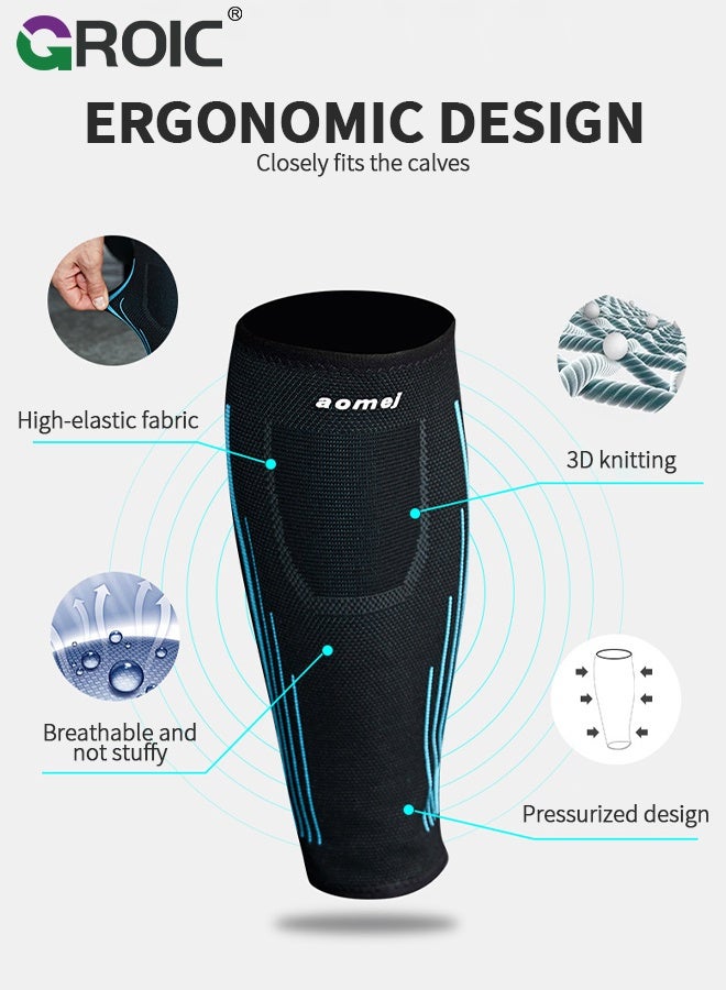GROIC 1 Pair Calf Compression Sleeves,Footless Compression Socks Support for Varicose Veins, Running,Compression Shin Sleeve for Men & Women,Leg Sleeve Brace for Shin Splints, Pain Relief and Reduces Swelling(Blue-M) - Image 5