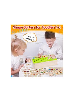 Generic AugToy Wooden Montessori Toys for Toddlers 1+ 2 3 4 Year Old Color Shape Matching Sorting Box Preschool Learning Activities Sensory Bin Autism Puzzles for toddlers 1-3 Boys Girls Birthday Gifts  - Image 2