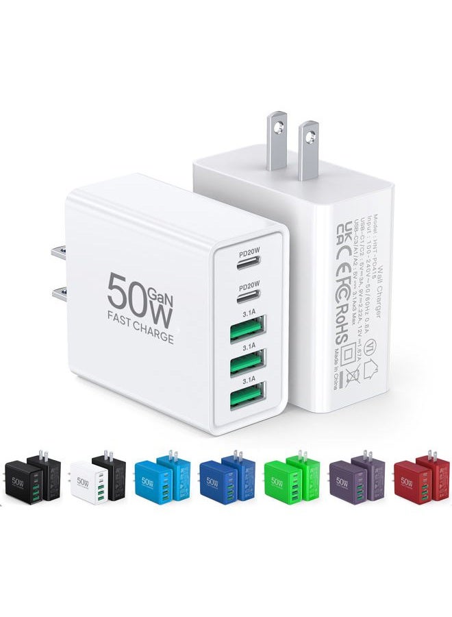 Dulums [2-Pack] USB C Wall Charger, 50W 5-Port PD Fast USB C Charging Block,2USB C+3USB A Multiport Plug,Type C Power Adapter Brick Cube for iPhone 15/14/13/12/11/Pro Max/XS/XR,iPad,for Switch,Samsung,Tablet - Image 1