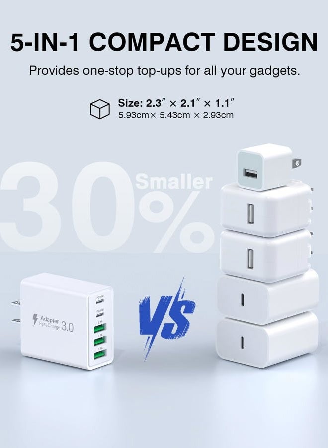 Dulums [2-Pack] USB C Wall Charger, 50W 5-Port PD Fast USB C Charging Block,2USB C+3USB A Multiport Plug,Type C Power Adapter Brick Cube for iPhone 15/14/13/12/11/Pro Max/XS/XR,iPad,for Switch,Samsung,Tablet - Image 5