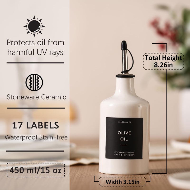 HOMCDALY Ceramic Olive Oil Dispenser Bottle, 16oz Oil Dispenser Bottle for Kitchen, Oil Container, Kitchen Oil Dispenserï¼ˆWhiteï¼‰ - Image 3