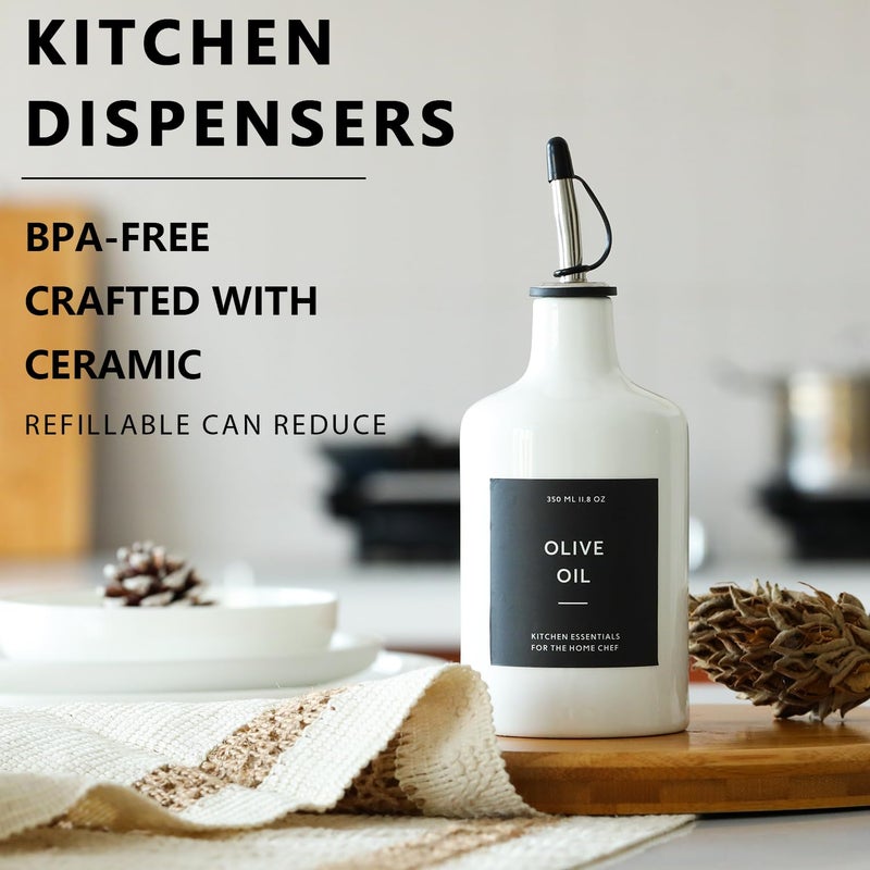 HOMCDALY Ceramic Olive Oil Dispenser Bottle, 16oz Oil Dispenser Bottle for Kitchen, Oil Container, Kitchen Oil Dispenserï¼ˆWhiteï¼‰ - Image 4