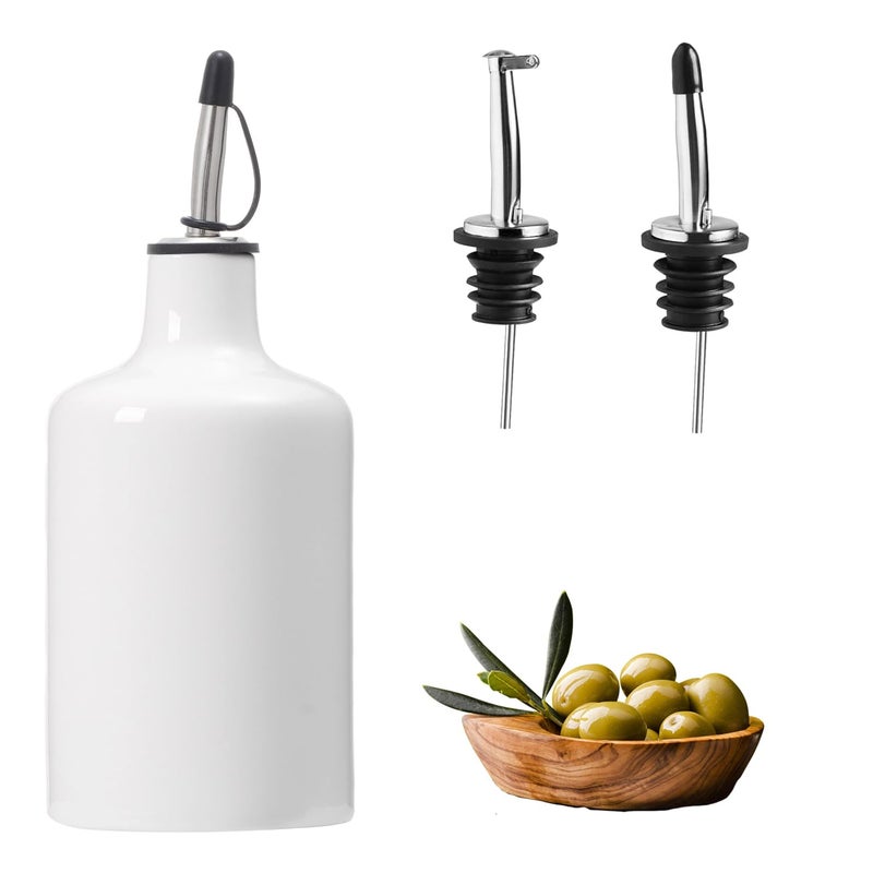 HOMCDALY Ceramic Olive Oil Dispenser Bottle, 16oz Oil Dispenser Bottle for Kitchen, Oil Container, Kitchen Oil Dispenserï¼ˆWhiteï¼‰ - Image 1