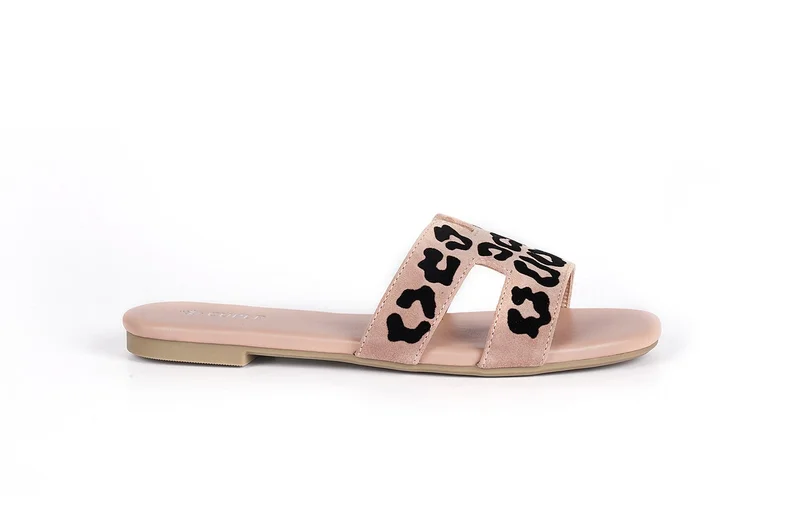 كابلي شباشب نسائية مسطحة بطبعة