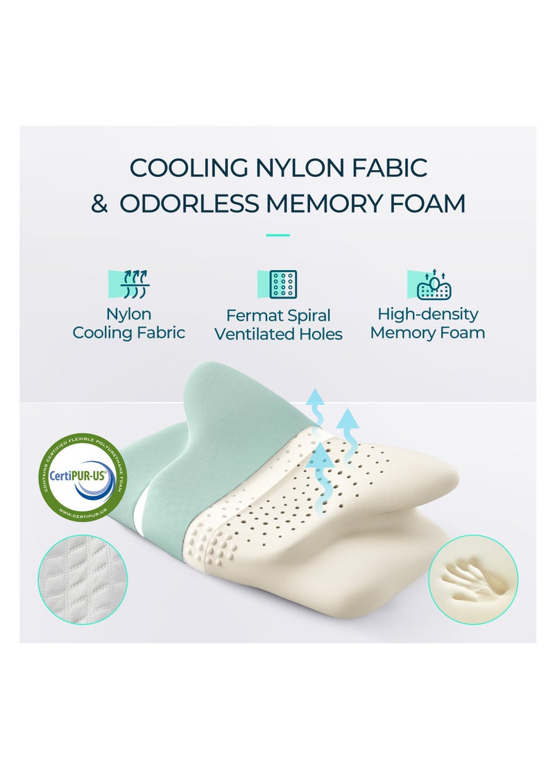 LINSY HOME LINSY HOME Memory Foam Pillow – Cooling nylon fabric Moam Pillow for Deep Sleep Posture, High Density Memory Foam, Orthopedic Pillow, Fermat Spiral Ventilated Holes , Medical Pillow with Washable Soft Pillowcase, Green+white Color, Size 62L*39W*14H cm  - Image 3