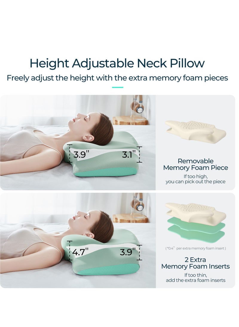 LINSY HOME LINSY HOME Memory Foam Pillow – Cooling nylon fabric Moam Pillow for Deep Sleep Posture, High Density Memory Foam, Orthopedic Pillow, Fermat Spiral Ventilated Holes , Medical Pillow with Washable Soft Pillowcase, Green+white Color, Size 62L*39W*14H cm  - Image 5