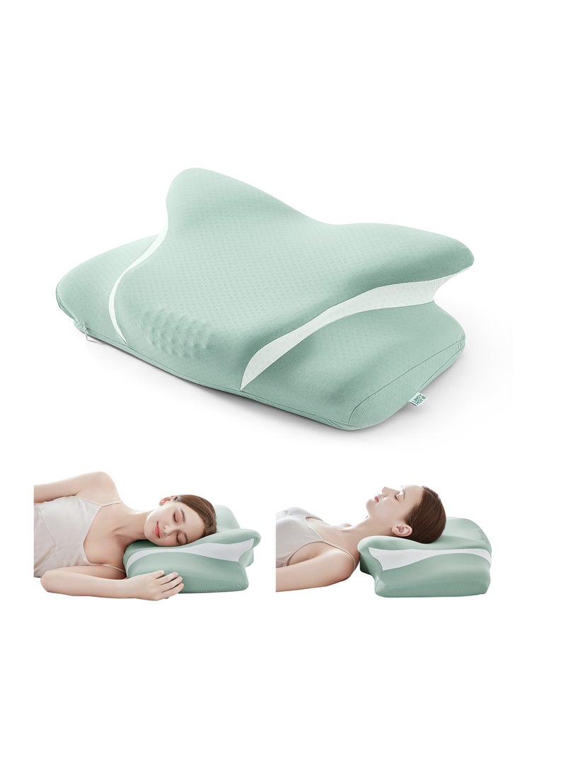 LINSY HOME LINSY HOME Memory Foam Pillow – Cooling nylon fabric Moam Pillow for Deep Sleep Posture, High Density Memory Foam, Orthopedic Pillow, Fermat Spiral Ventilated Holes , Medical Pillow with Washable Soft Pillowcase, Green+white Color, Size 62L*39W*14H cm  - Image 2