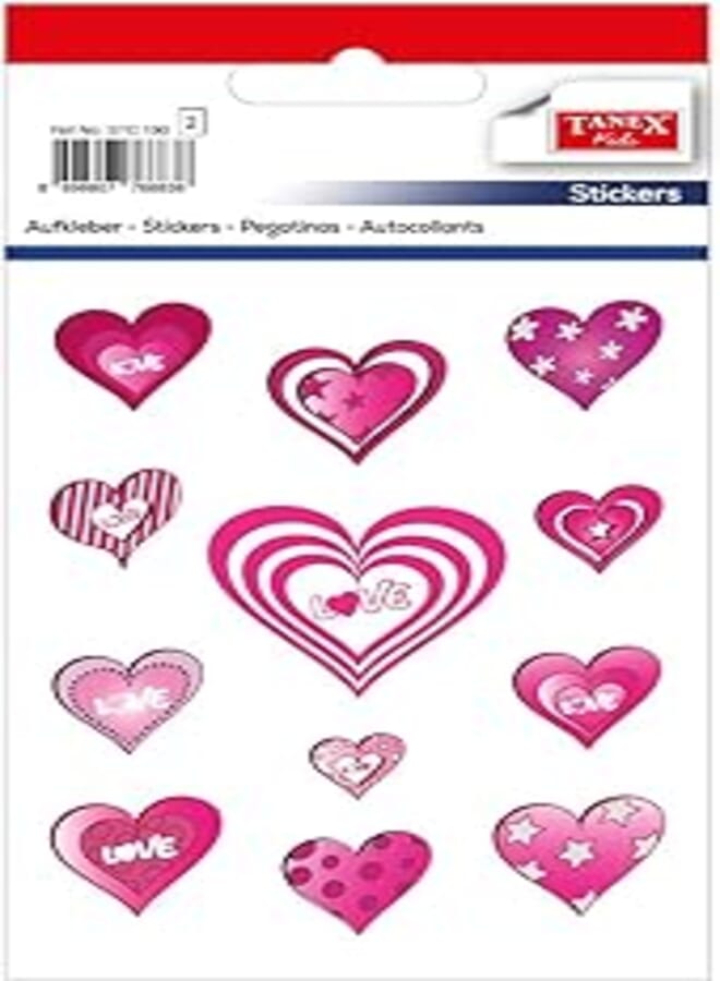 Sticker tanix laser hearts 12 pieces 2 sheets model stc-190 - multishapes